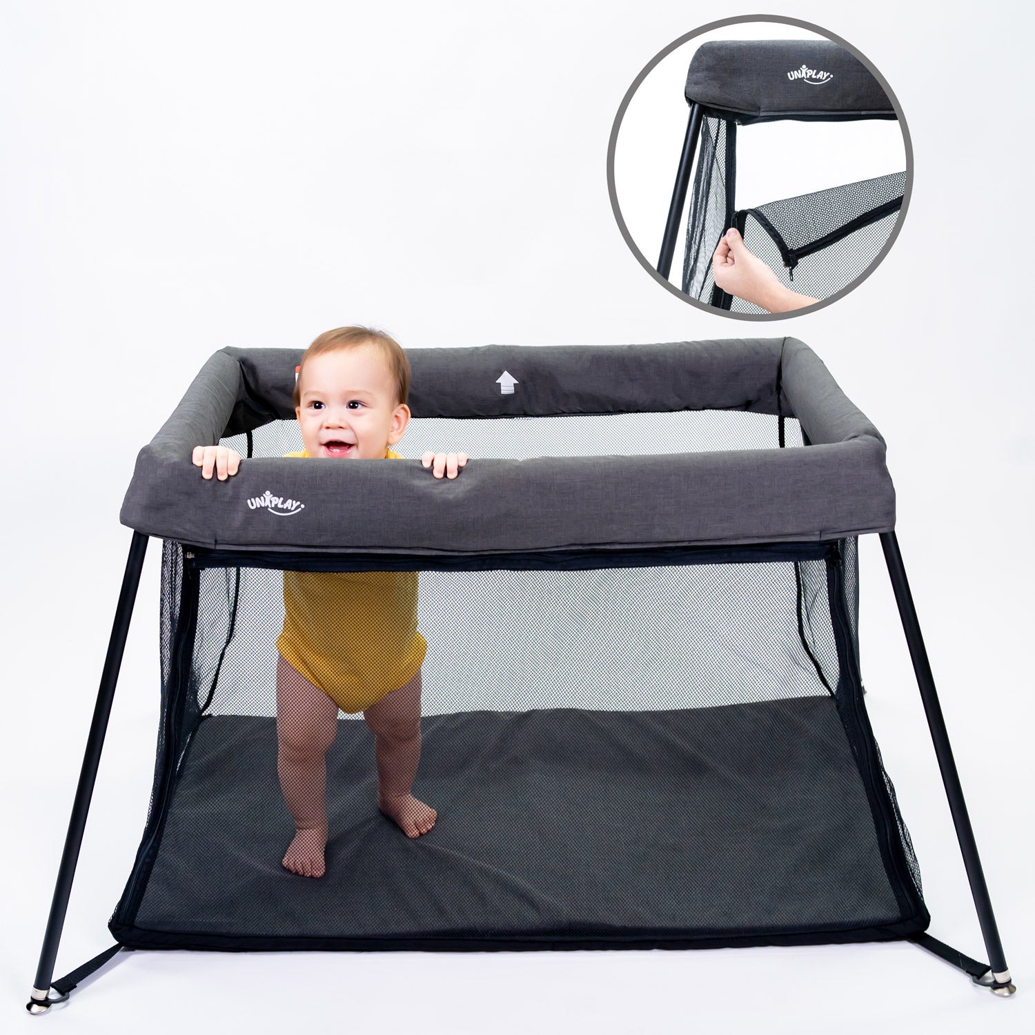 UNiPLAY Portable Lightweight Baby Playard Travel Crib with Side Zipper Door  (#562CNT)