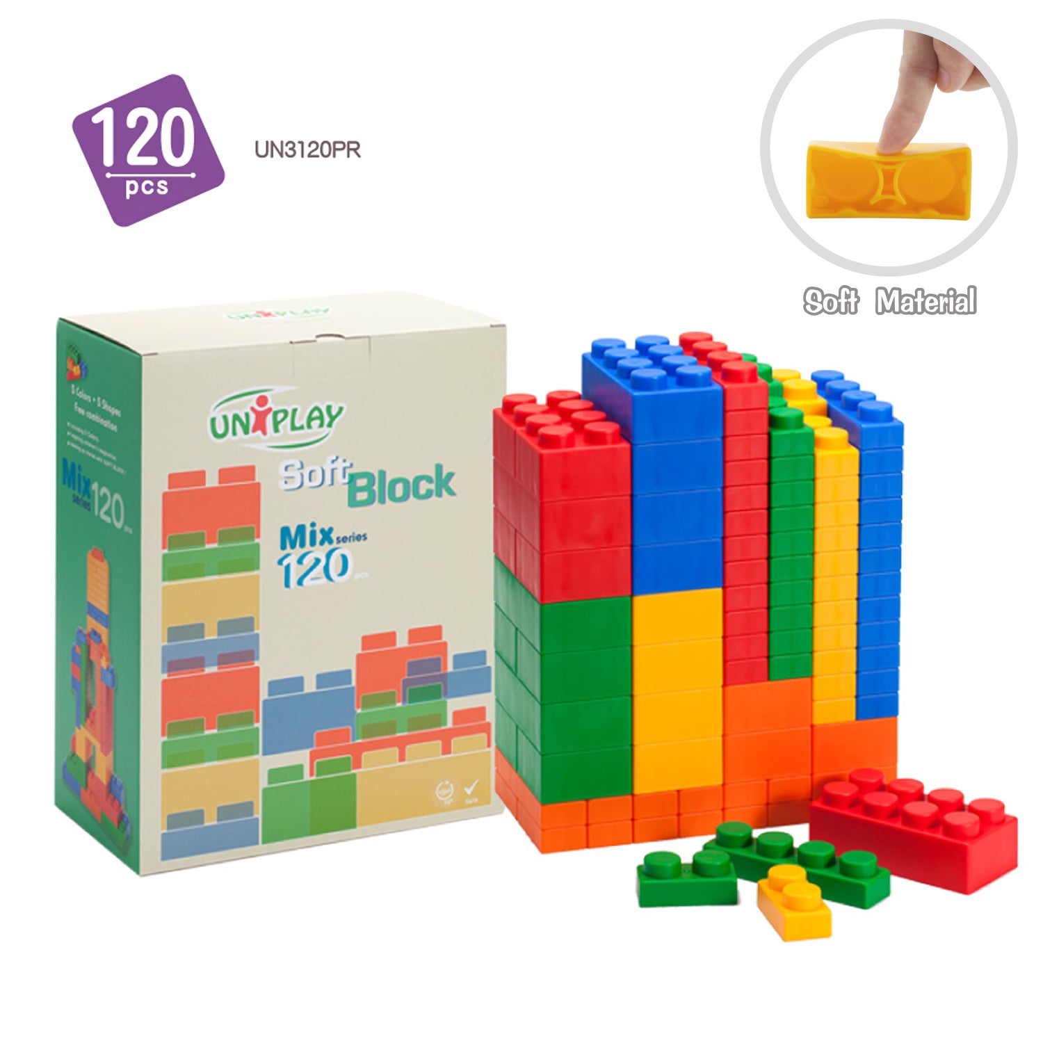 UNiPLAY Soft Building Blocks Mix Series 120pcs (#UN3120PR)( 4 sets a ctn)
