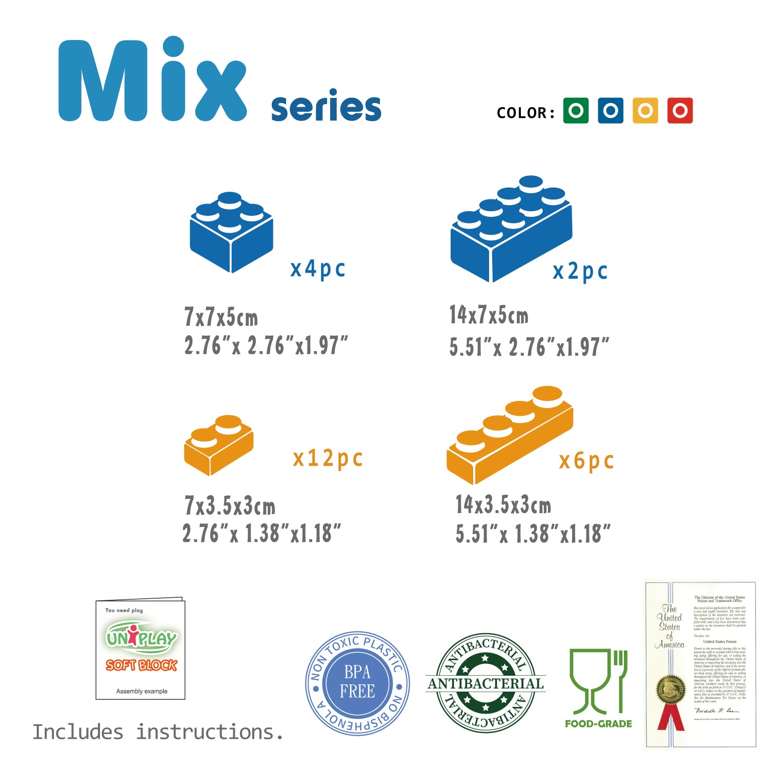 UNiPLAY Soft Building Blocks Mix Series 24pcs (#UN3024PR)