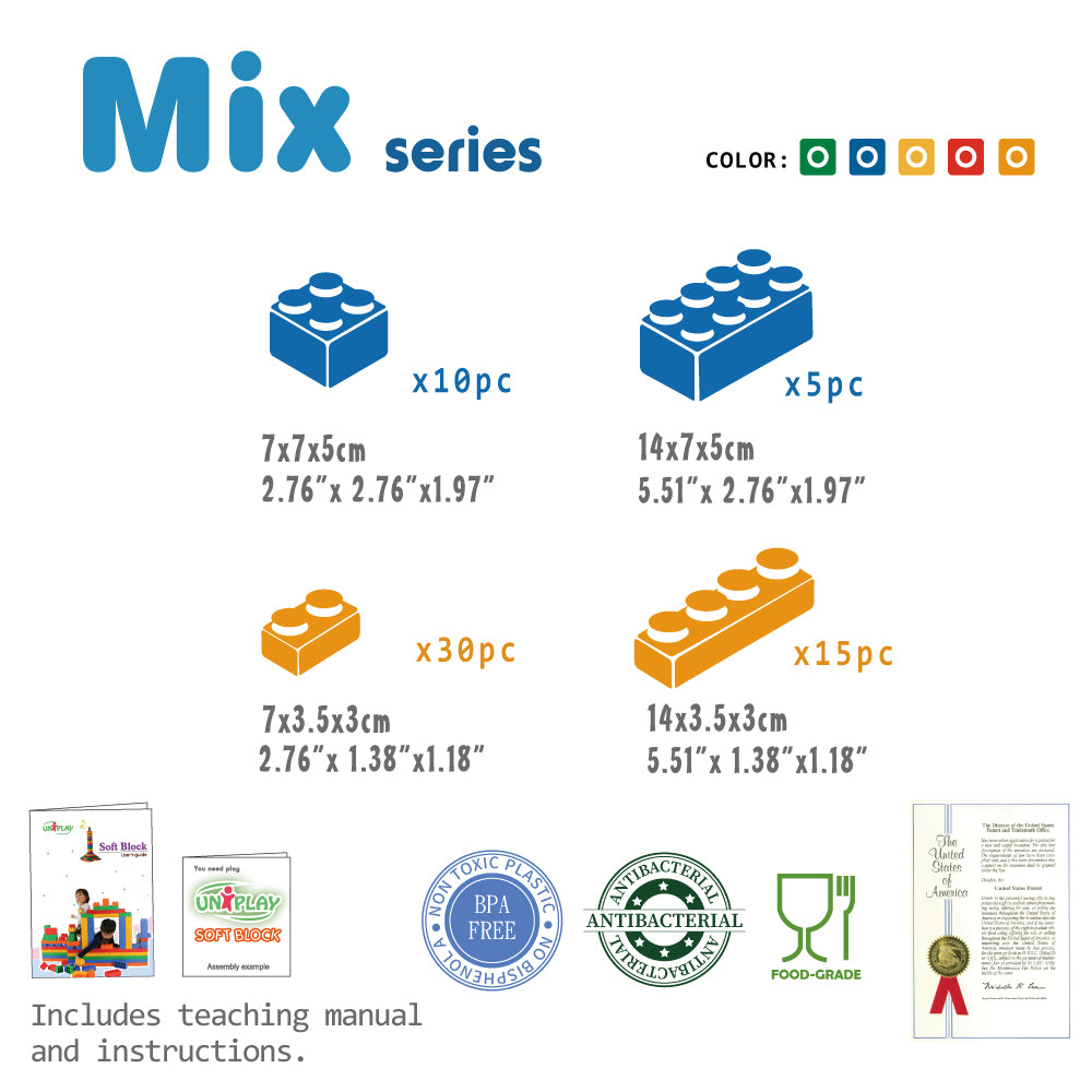 UNiPLAY Soft Building Blocks Mix Series 60pcs (#UN3060PR)