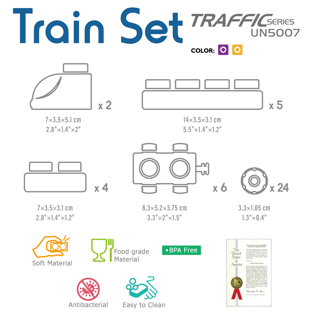 UNiPLAY Soft Building Blocks Traffic Series Train Set (#UN5007)(24 sets a ctn)
