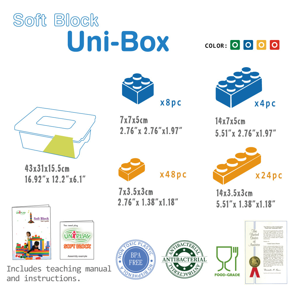 UNiPLAY Soft Building Blocks UNiBOX with 84pcs Blocks (#UN3084)( 4 sets a ctn)